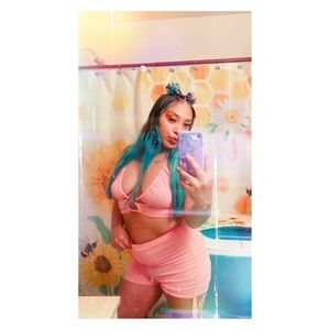 2 Piece Pink Halter Top & Shorts Set